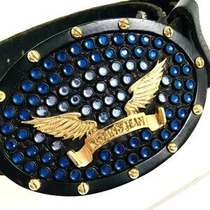 Robins Jean Belt & Buckle Blue Swarovski Crystals 38” Modified - READ
